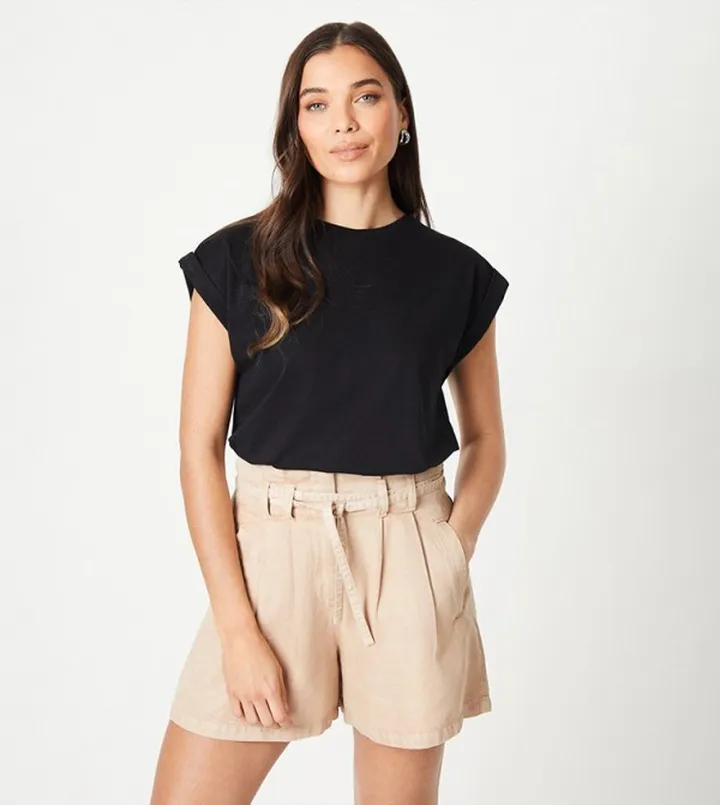 Petite Cotton Roll Sleeves T-Shirt