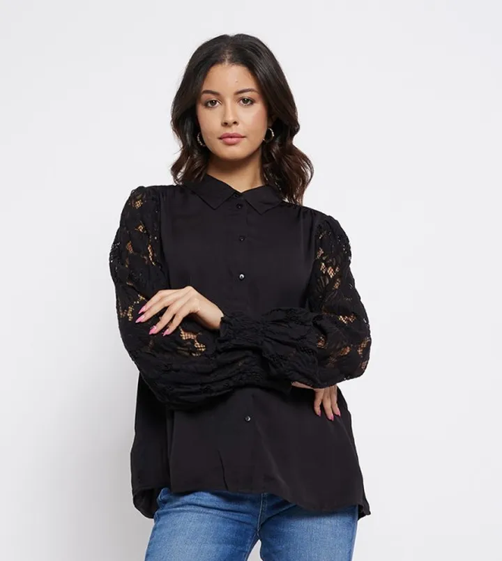 Solid Lace Sleeves Shirt