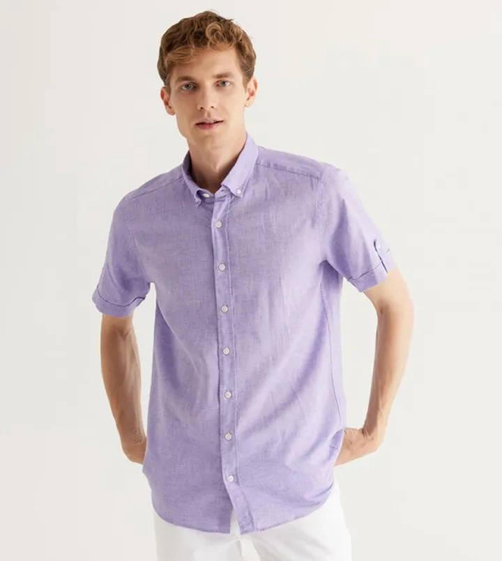 Slim Fit Short Sleeves Linen Shirt