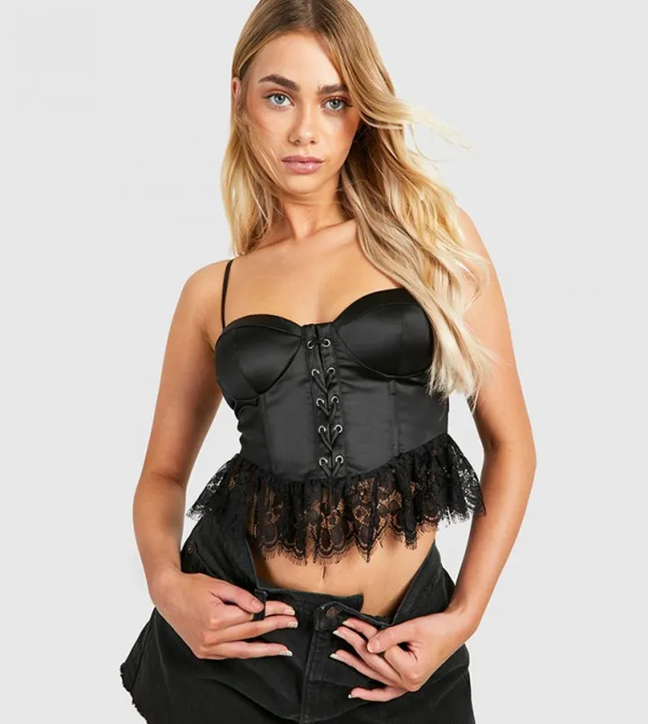 Satin Lace Hem Corset