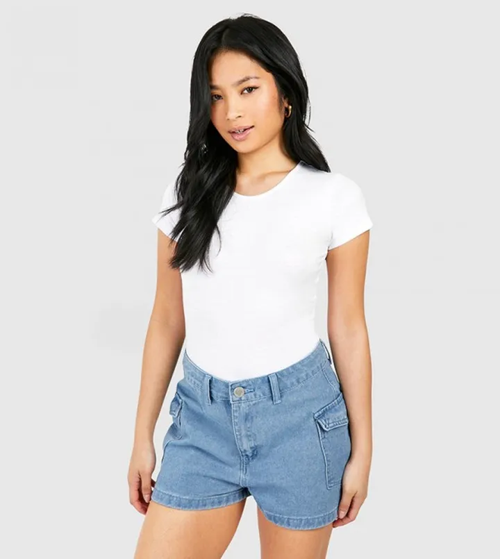 Petite Cargo Pocket Detail Denim Shorts