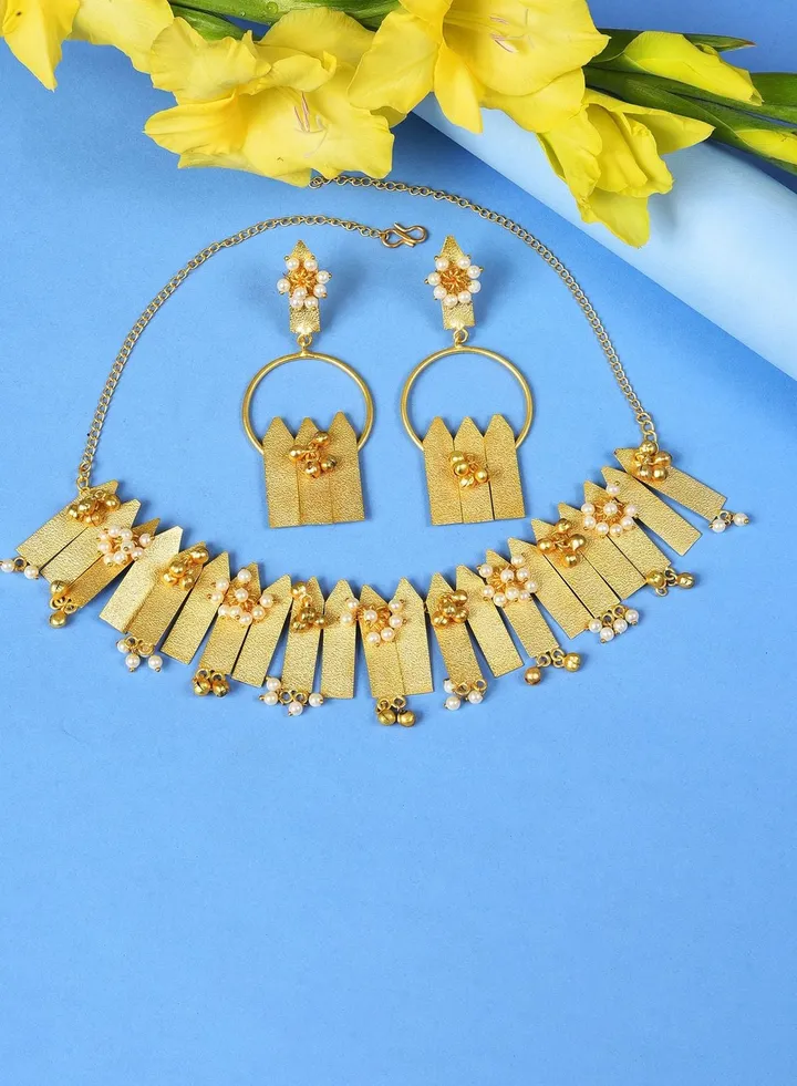 Gold Plated Pearls Necklace and Earrings Set