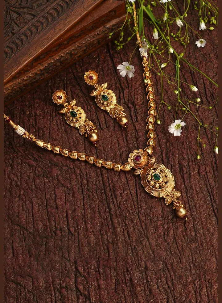 Gold Plated Designer Stone Necklace Set