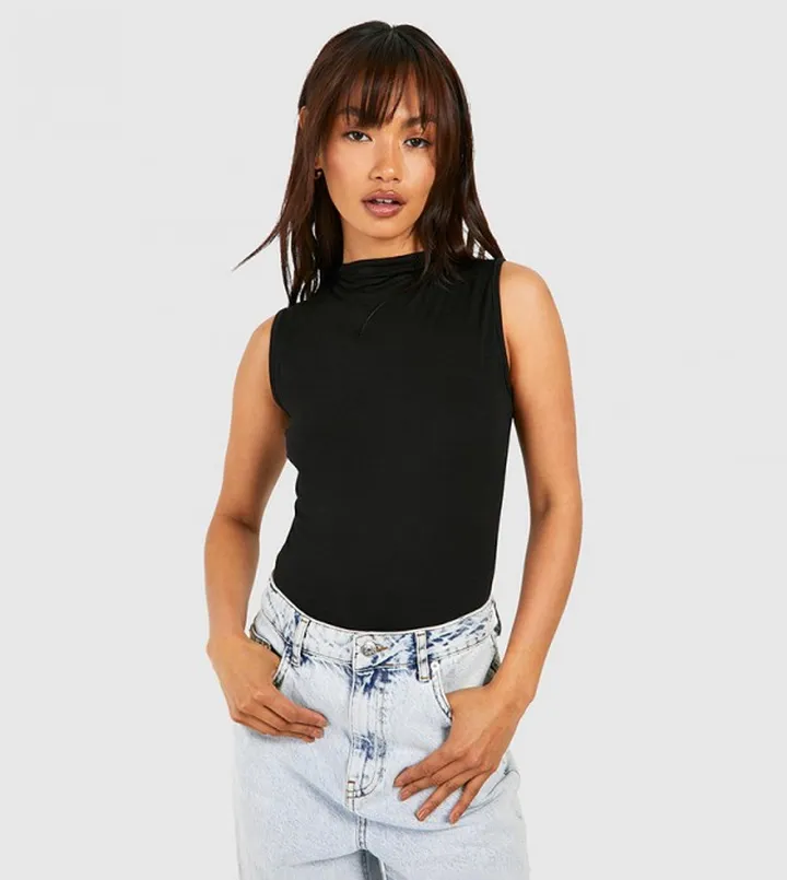 High Slash Neck Sleeveless Bodysuit Top