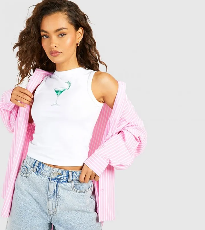 Martini Printed Sleeveless Crop Top