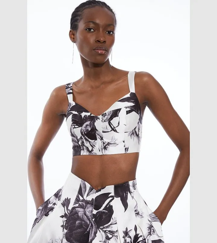 Floral Printed Twill Corset Top
