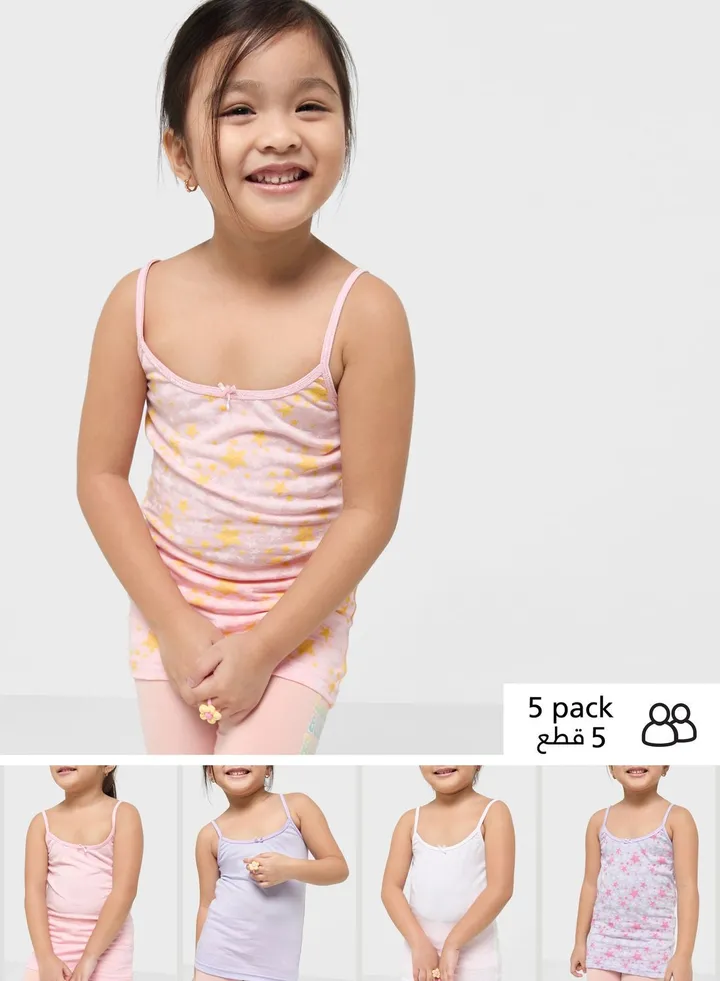Pack Of 5 Printed Girls Camisole