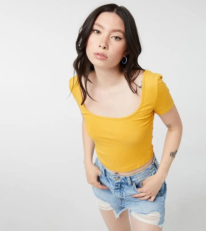 Cropped Scoop Neck T-Shirt