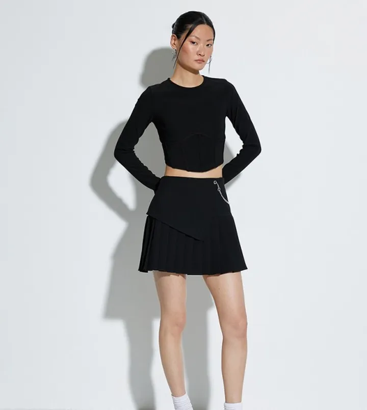 Corset Detail Long Sleeves Crop T-Shirt