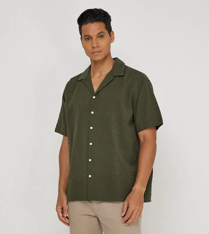 Revere Collar Seersucker Shirt