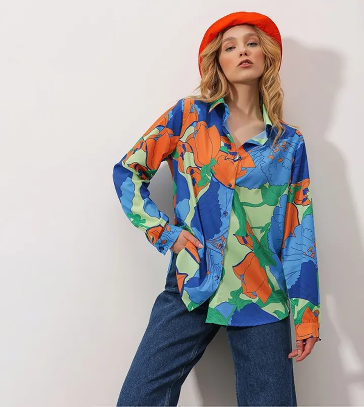 Printed Oversized Long Sleeves Woven Shirt