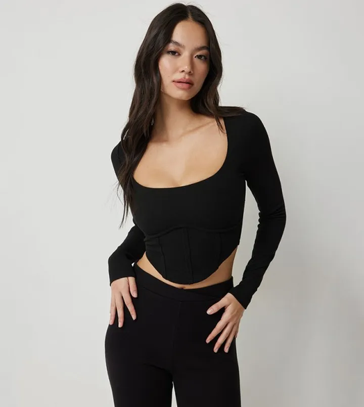 Long Sleeves Crop Bustier Top