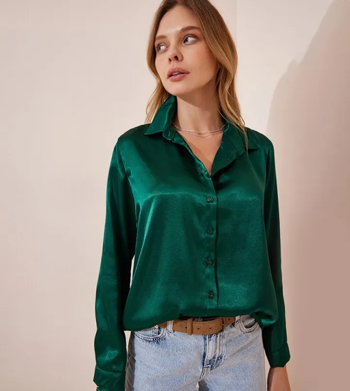 Solid Satin Long Sleeves Shirt