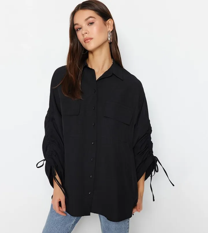Ruched Sleeves Cotton Shirt