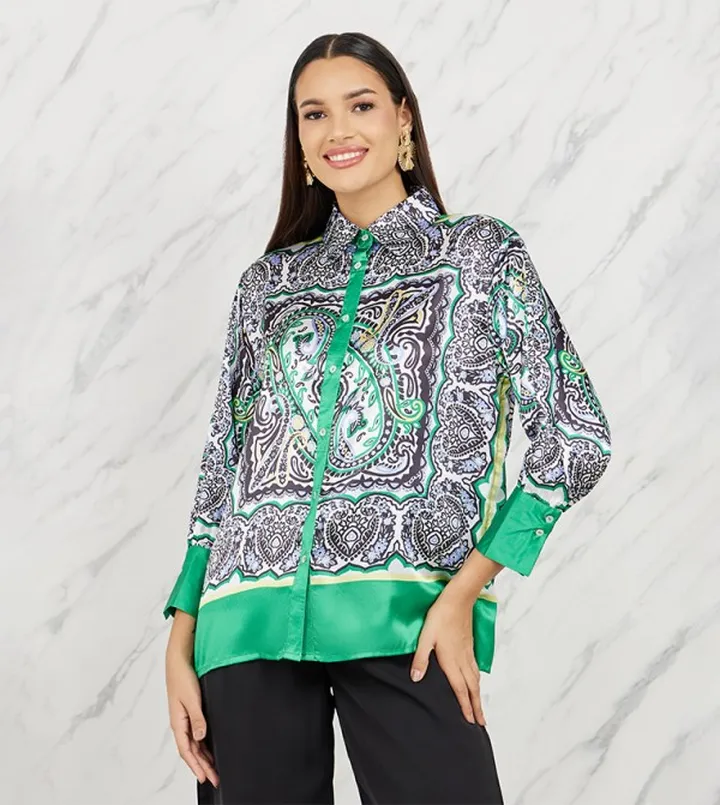 Satin Oversized Paisley Print Shirt