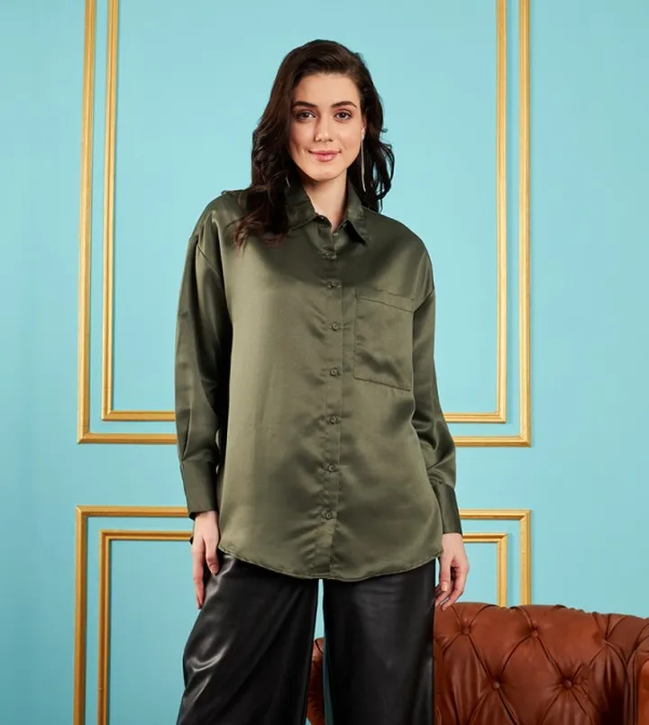 Chest Pocket Satin Long Sleeves Shirt