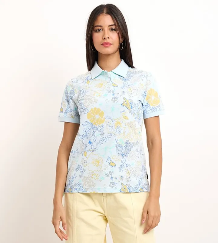 Floral Print Short Sleeves Polo T-Shirt