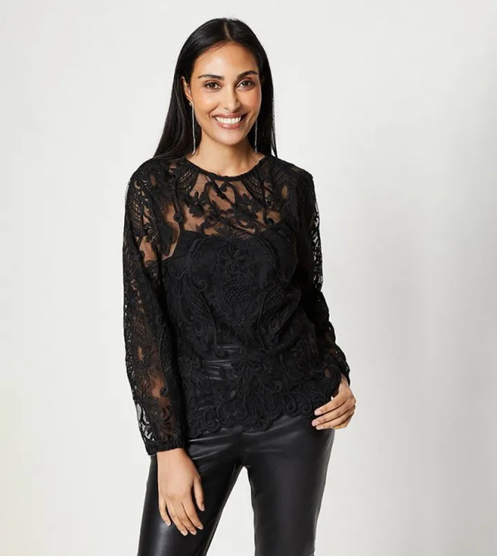 Petite Lace High Neck Top
