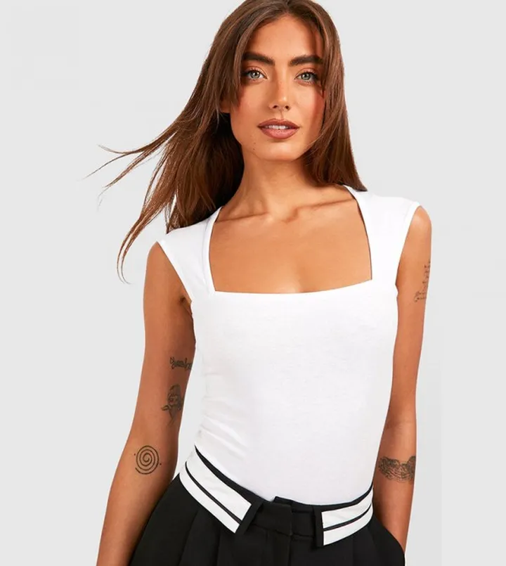 Cap Sleeves Cotton Bodysuit Top