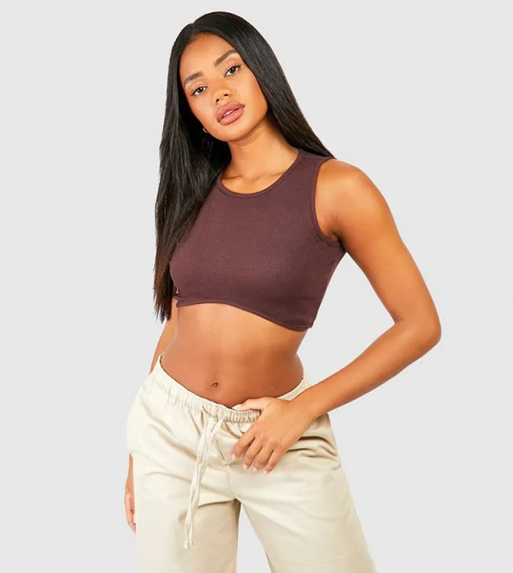 Basic Rib Curve Hem Crop Top