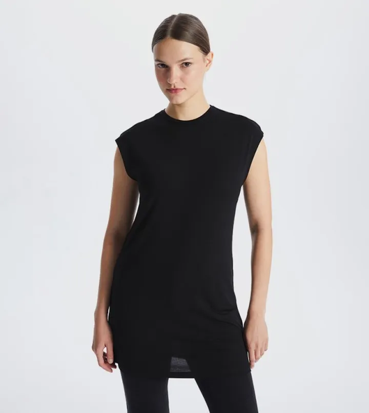 Solid Crew Neck Short Sleeves Tunic