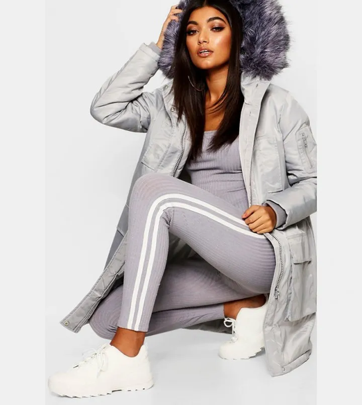 Faux Fur Trim Sporty Parka Coat