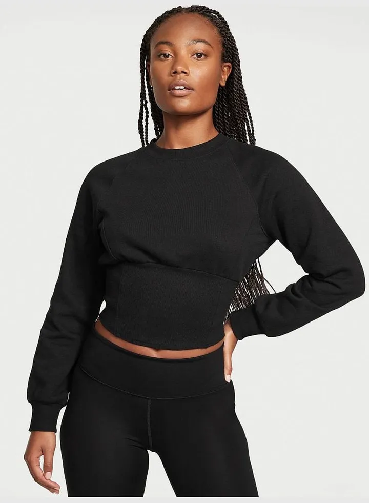 Cotton Fleece Corset Crewneck