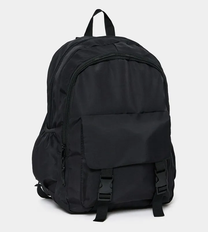 Buckle Pocket Detail Solid Backpack