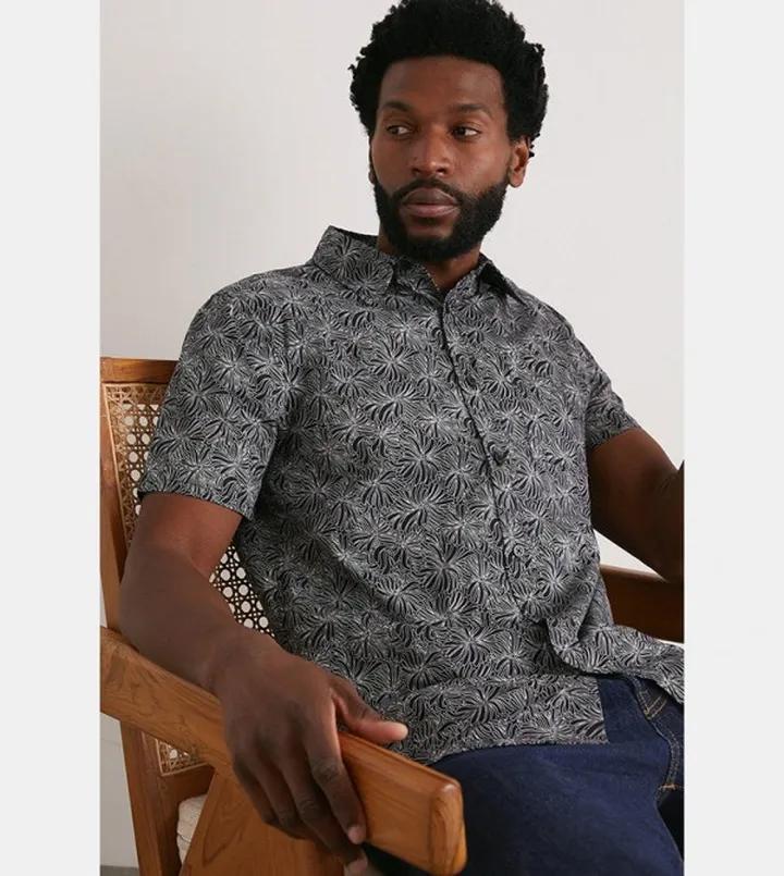 Black White Poplin Print Shirt