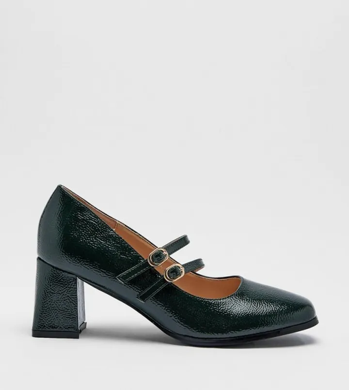 Patent Double Strap Mary Janes Pumps