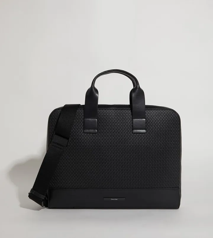 Logo Detail Textured Laptop Bag