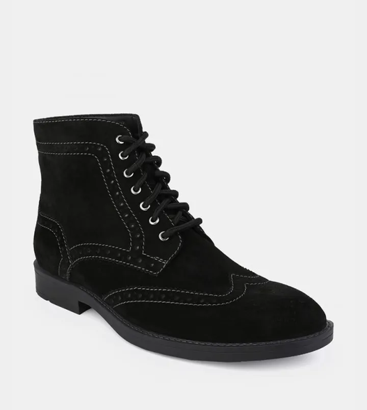 Genuine Leather Stitch Cut Out Detail Brogue Boots