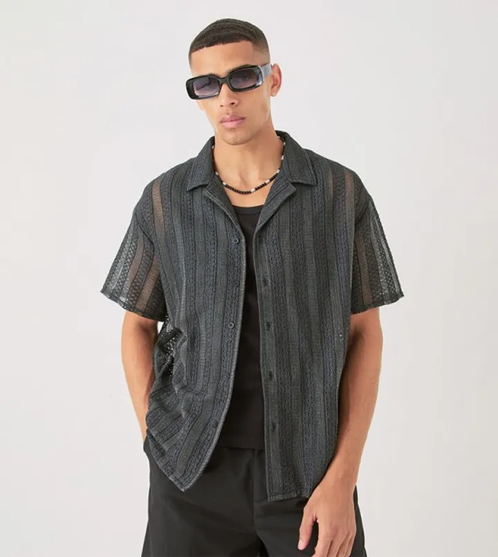 Short Sleeves Open Lace Shirt