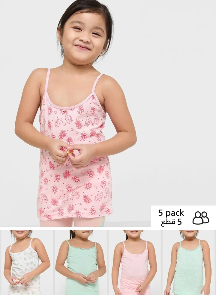 Pack Of 5 Printed Girls Camisole