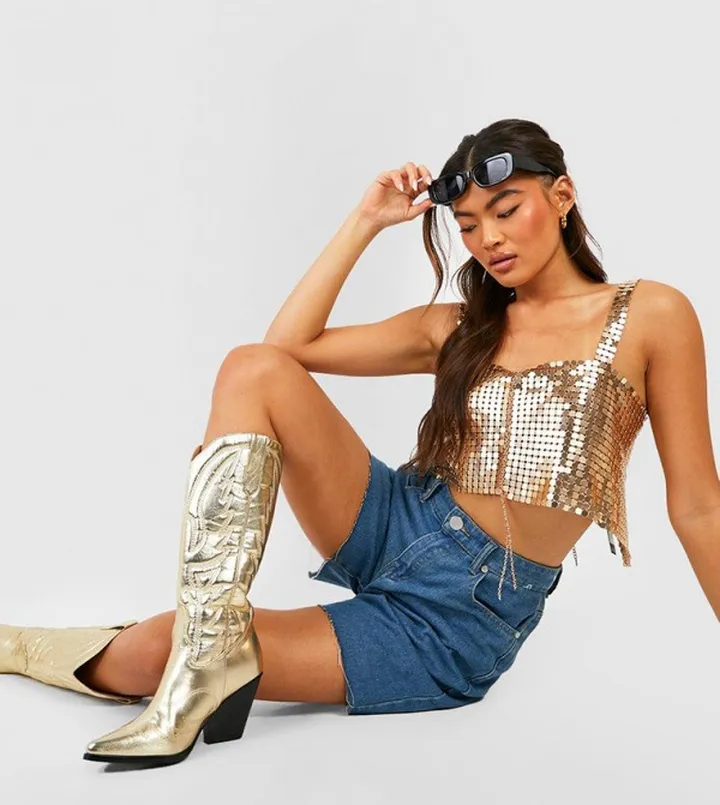 Metallic Knee High Western Cowboy Boots