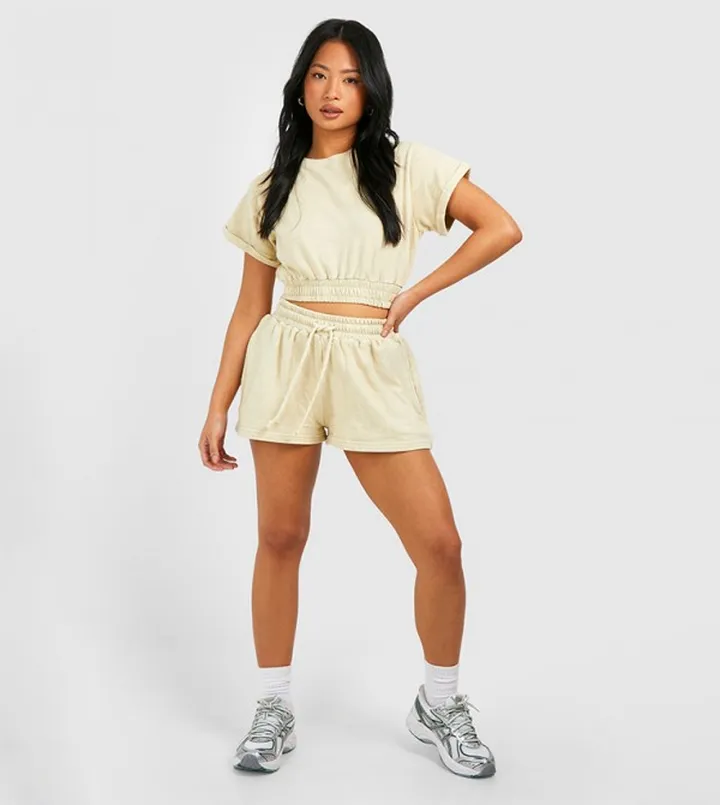 Petite Washed Cropped Short Tracksuit Set