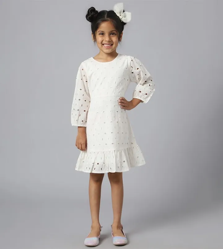 Ruffle Hem Schiffli Dress