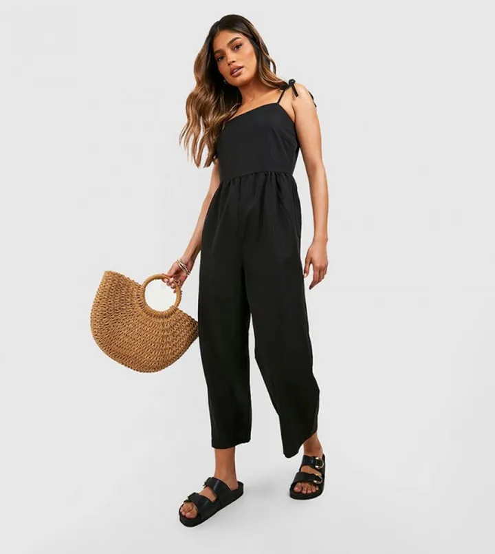 Tie Detail Cotton Poplin Culotte Jumpsuit