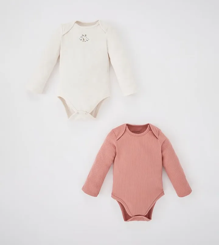 2 Pack Baby Girls Knitted Long Sleeves Bodysuits