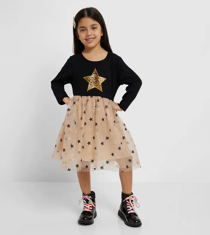 Star Sequined Tulle Detailed Dress