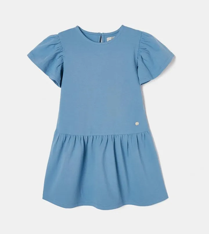 Solid Crew Neck Cotton Dress