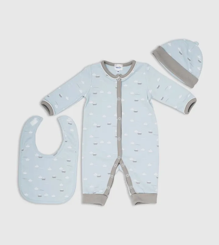 Babygrow Little Boat Sleepsuit with Hat and Bib