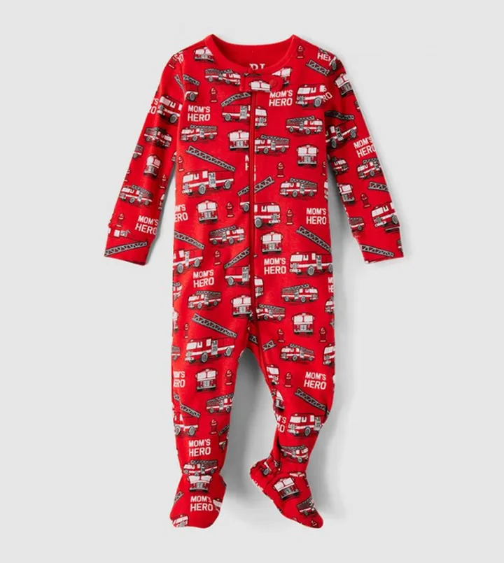 Baby and Toddler Boys Fire Truck Snug Fit Cotton Footed Sleepsuit