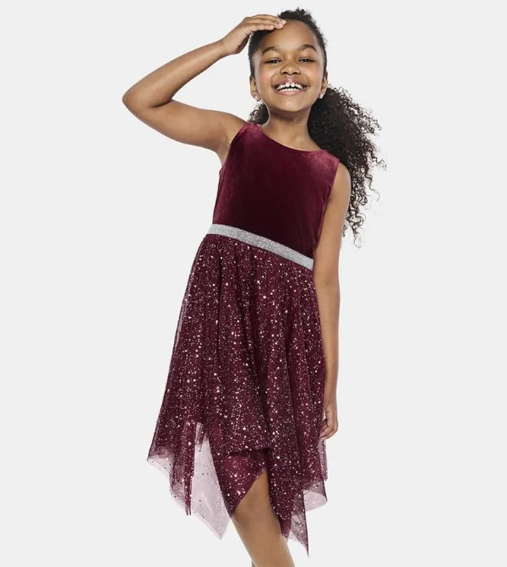Girls Glitter Mesh Hanky Hem Dress