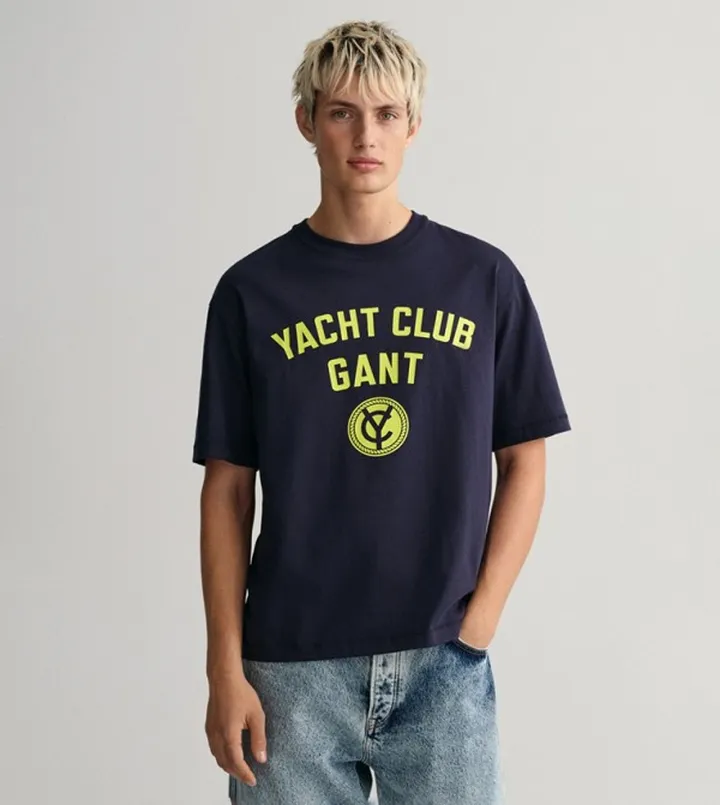 Yacht Club Theme Print Crew Neck T-Shirt