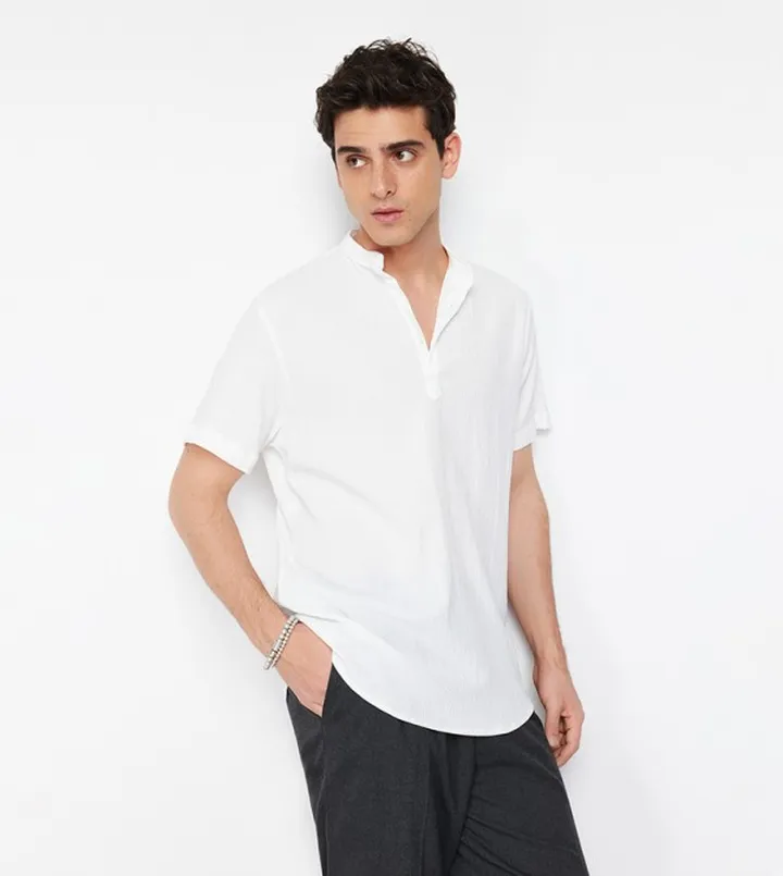 Mandarin Collar Knitted Shirt
