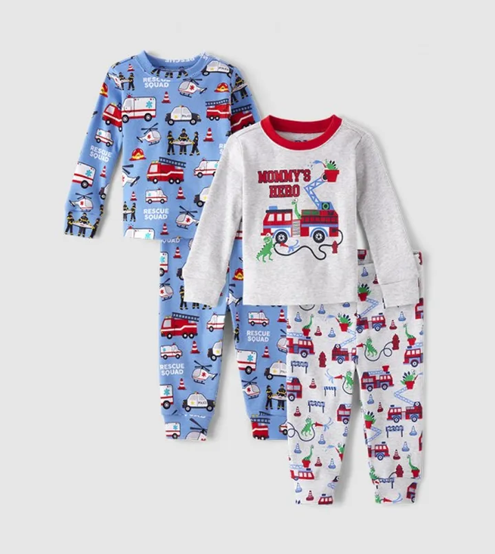 Baby And Toddler Boys Fire Truck Snug Fit Cotton Pajama Set 2-Pack