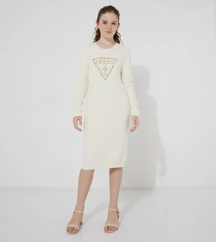 Embellished Long Sleeves Sweater Dress