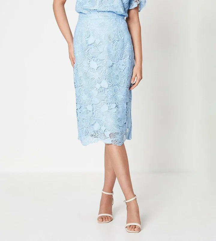 Premium Scallop Lace Midi Skirt