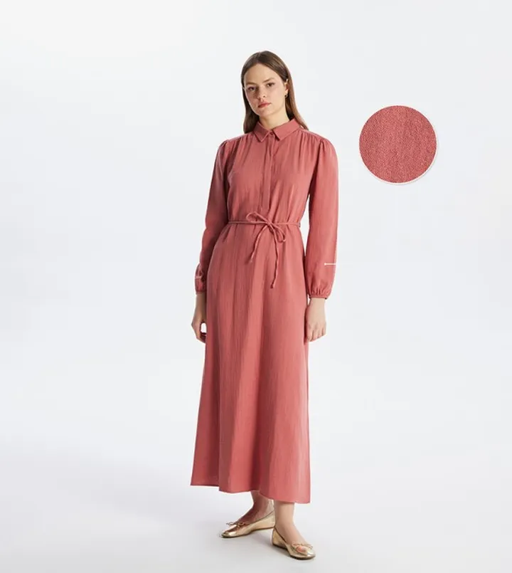Textured Belt Detail Shirt Dress
